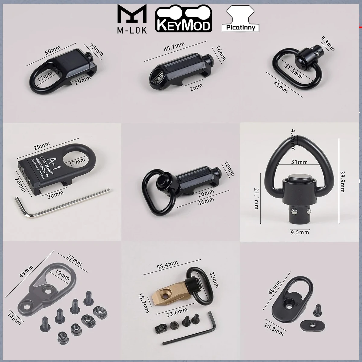 Eslinga táctica RSA, montaje giratorio GBB Paraclip Gun QD, correa de eslinga, adaptador de separación rápida, tornillos de caza para Rifle M4 M5 10mm/12mm - imagen 2