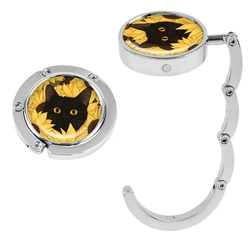 Gancho para bolso gato negro girasol plegable metal portátil monedero