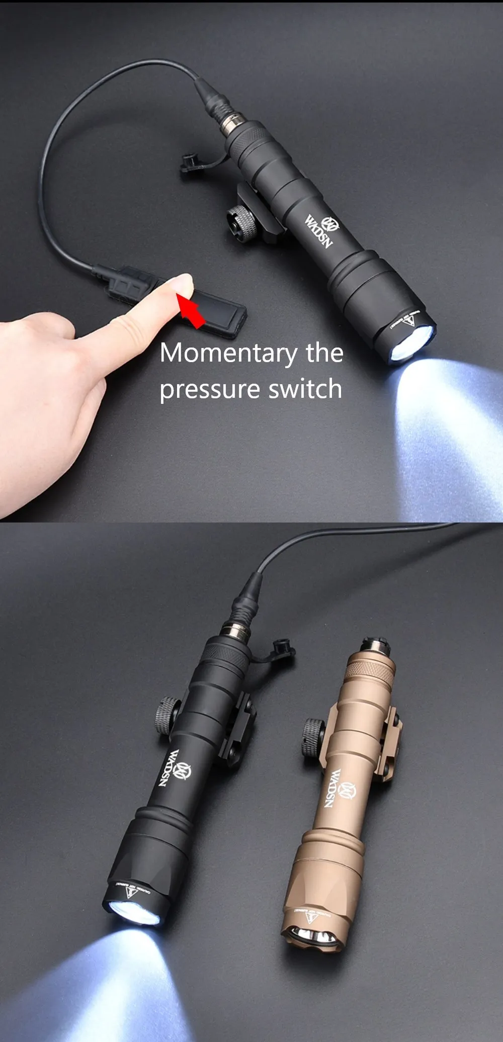 Una imagen en blanco y negro de una linterna con un botón rojo