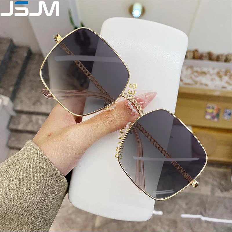 JSJM nueva moda gafas De Sol con montura grande para mujer diseño De marca clásico gafas De Sol De gran tamaño De Metal De lujo gafas De Sol femeninas UV400 - imagen 2