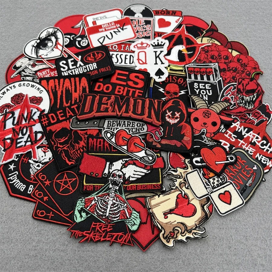 40 unids/lote PUNK surtido de parches para planchar, apliques para ropa, parches bordados DIY, decoración, pegatinas de rayas, chaqueta vaquera - imagen 4