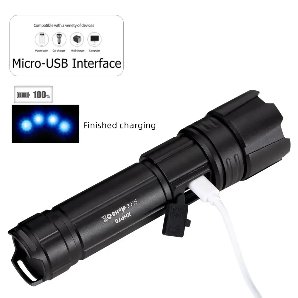 Linterna táctica LED XHP70 recargable USB con zoom - imagen 3