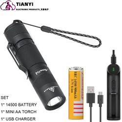 Mini bolígrafo AA con luz LED portátil, superbrillante, resistente al agua, con clip, funciona con pilas AA o 14500
