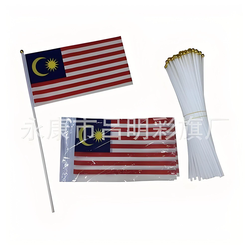Bandera de Malasia de poliéster con asta de plástico para mano