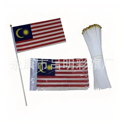 Bandera de Malasia de poliéster con asta de plástico para mano