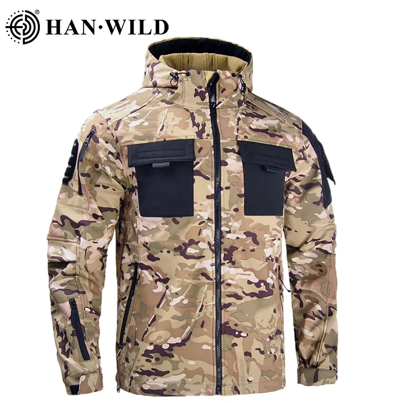 HAN WILD-abrigos de lana de combate Airsoft, chaqueta táctica Softshell, chaquetas a prueba de viento, abrigo de Camping, rompevientos, senderismo, Invierno - imagen 3
