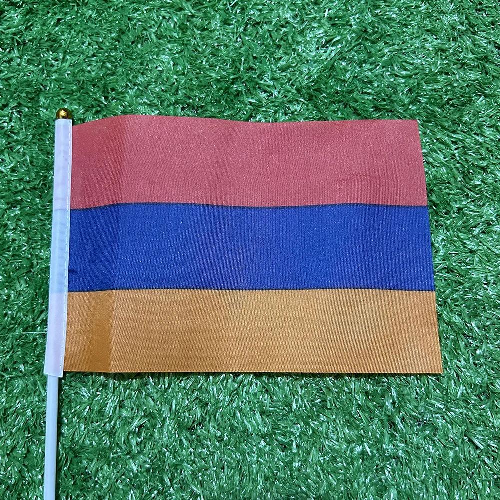 Bandera del cielo bandera de mano de Armenia 10/20/50/100 Uds 21*14cm banderas onduladas de mano de Armenia con poste de plástico para actividades deportivas decoración del hogar - imagen 4