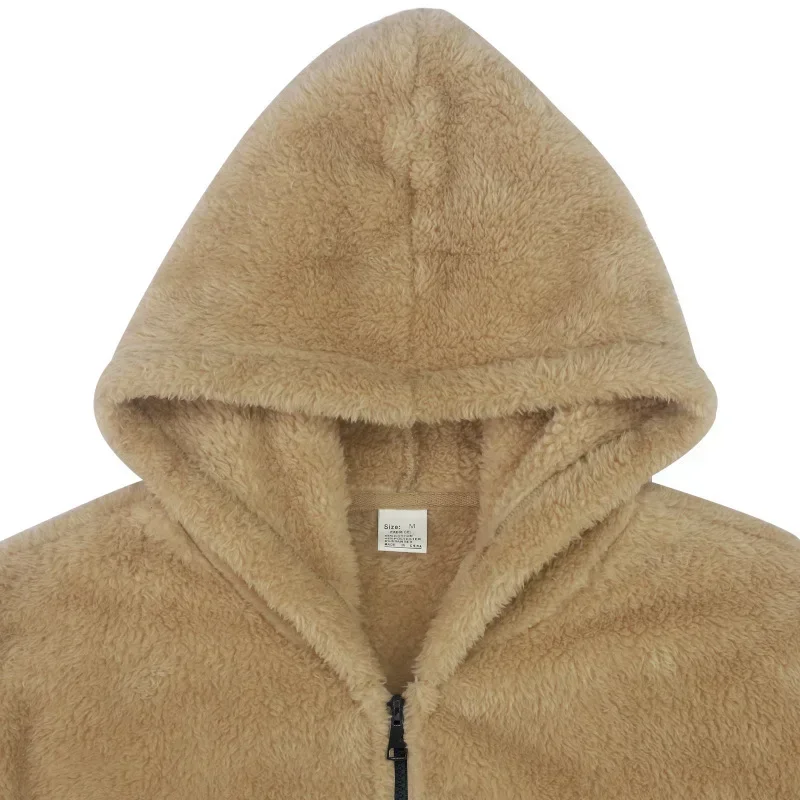 Abrigo polar de oso de peluche para hombre, chaqueta cálida de manga larga para invierno y otoño, prendas de vestir con capucha mullidas de piel, sudaderas con capucha, cortavientos - imagen 5