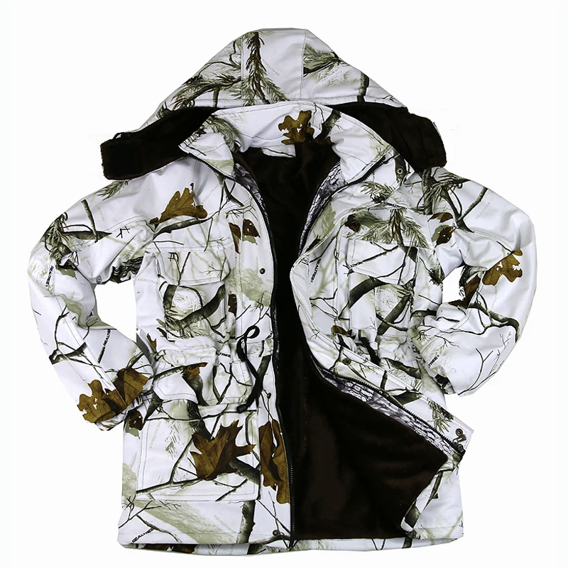 Conjunto de traje de pantalones y chaqueta de abrigo de algodón cálido y grueso de camuflaje blanco biónico - imagen 5