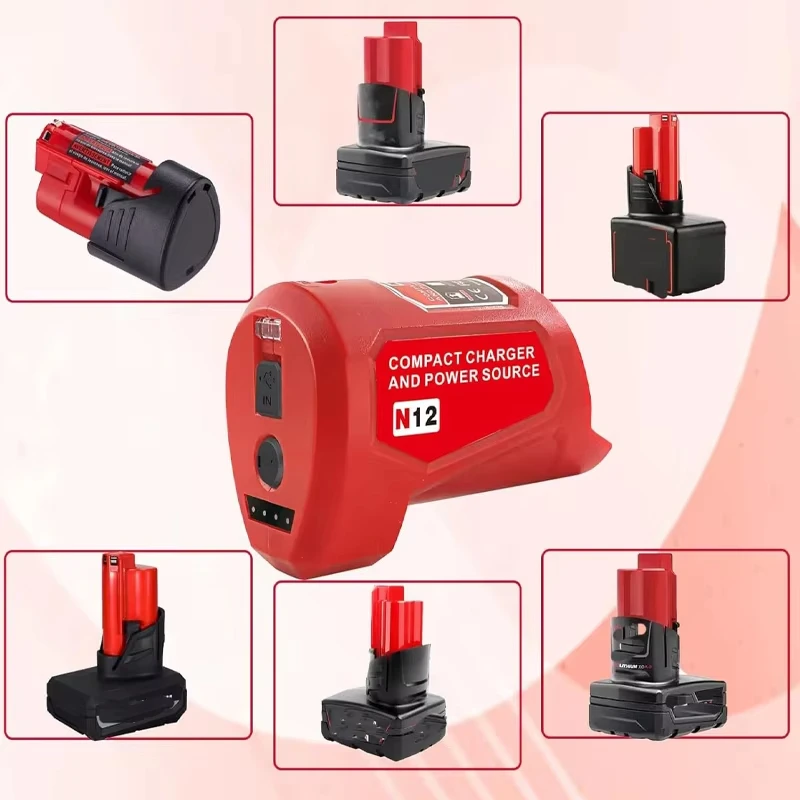 Cargador adaptador USB para herramientas eléctricas de iones de litio Milwaukee 12V 10,8 V batería M12 banco de energía para cargar el teléfono móvil y la chaqueta caliente - imagen 5