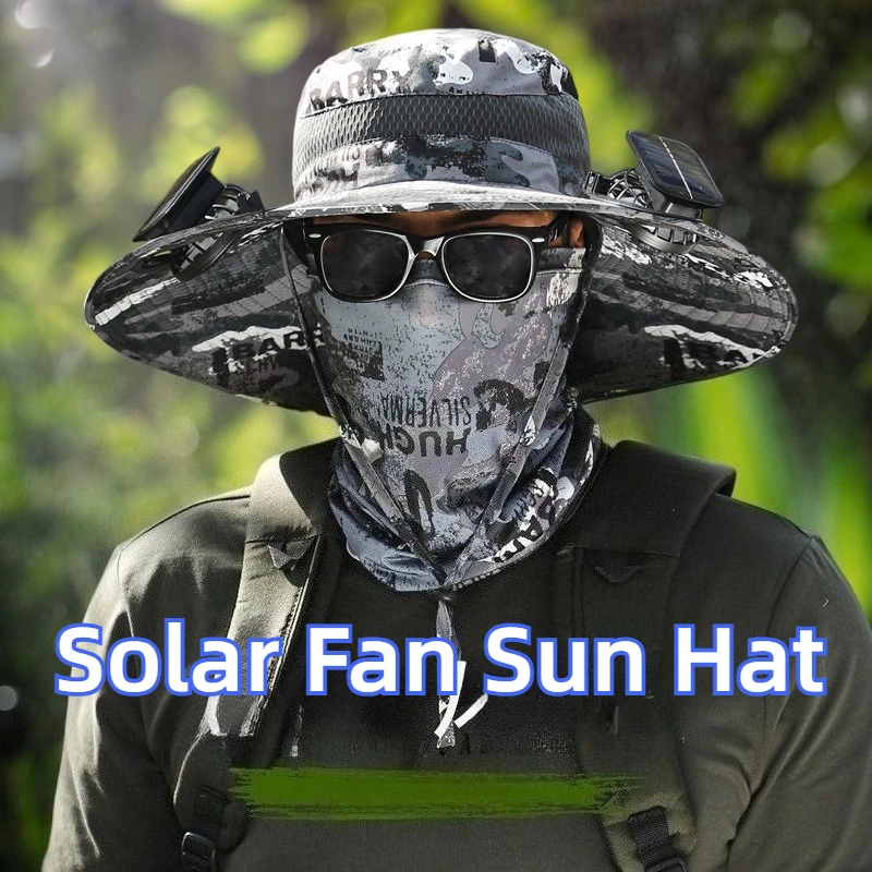 Gorra solar recargable USB con doble ventilador – Ala ancha exterior