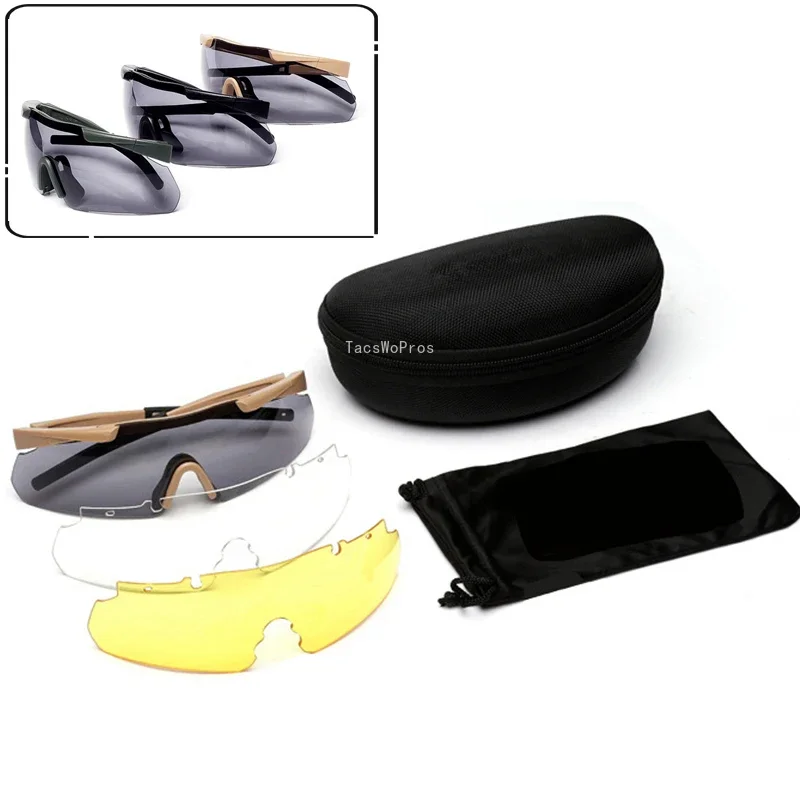 Gafas tácticas de 3 lentes CS entrenamiento combate Militar gafas de Paintball deportes al aire libre pesca senderismo caza gafas de sol Anti-uv