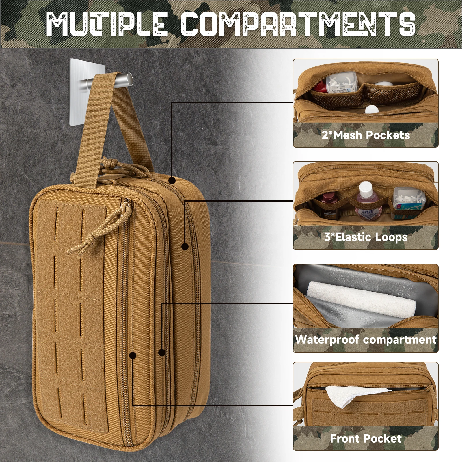 Neceser táctico para hombres/mujeres, bolsa de higiene, bolsas Molle para herramientas, Kit Dopp colgante pequeño, Kit de afeitado para hombres, bolsa de ducha de viaje - imagen 4