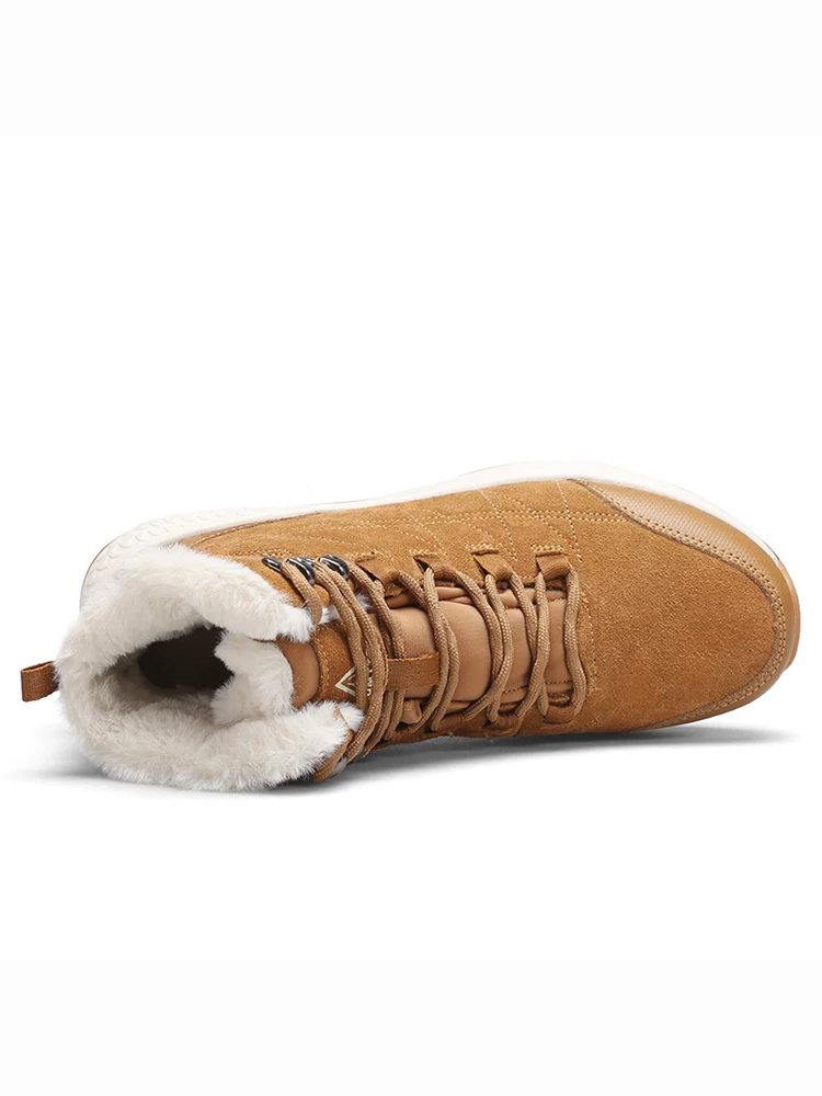 HUMTTO Botas de nieve para exteriores, zapatos de senderismo de piel de vaca con zapatillas deportivas de piel, zapatillas de invierno impermeables para acampar y cazar, resistentes al frío - imagen 4