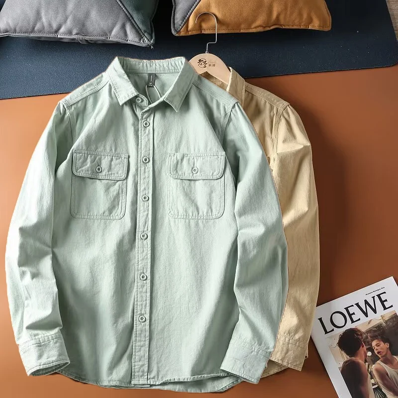 Camisas de calle para hombre, chaqueta ligera informal, camisa de manga larga con dos bolsillos, chaqueta Retro Harajuku para primavera y otoño, 2 uds. - imagen 5