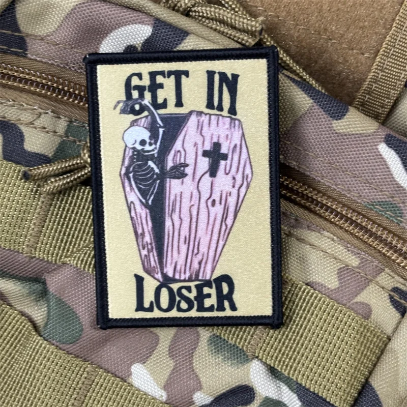 Parche táctico con estampado "GET IN LOSER" para ropa, insignia de moral militar, parches con gancho, brazalete para mochila - imagen 2