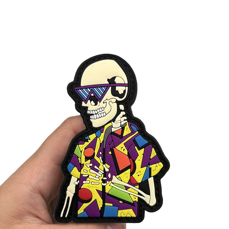 Parche luminoso de gancho y bucle de PVC con esqueleto de playa a la moda de Hip hop, parches de accesorios de ropa, insignia moral al aire libre, insignias tácticas - imagen 2