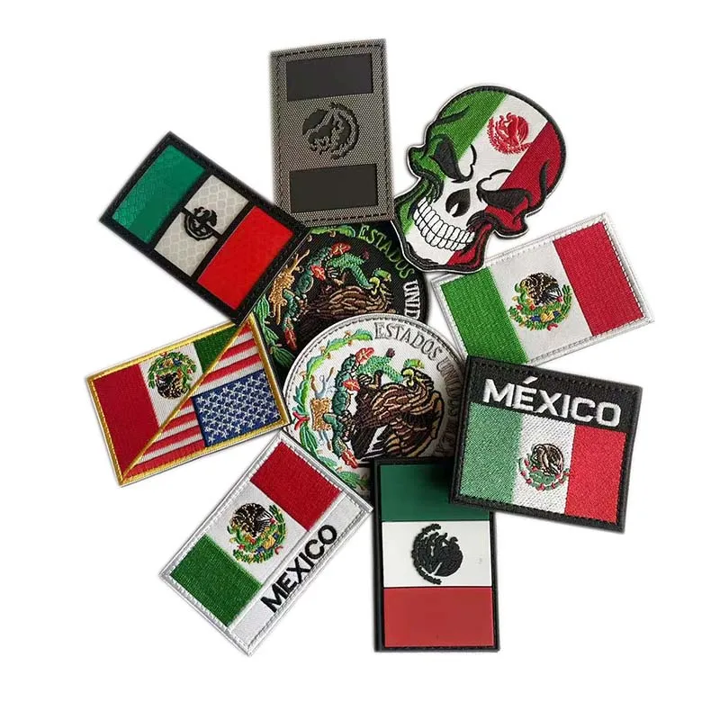 Bandera nacional de México, parches bordados con apliques de tela con insignia de águila, pegatinas de emblemas tácticos militares para mochila con brazalete - imagen 3