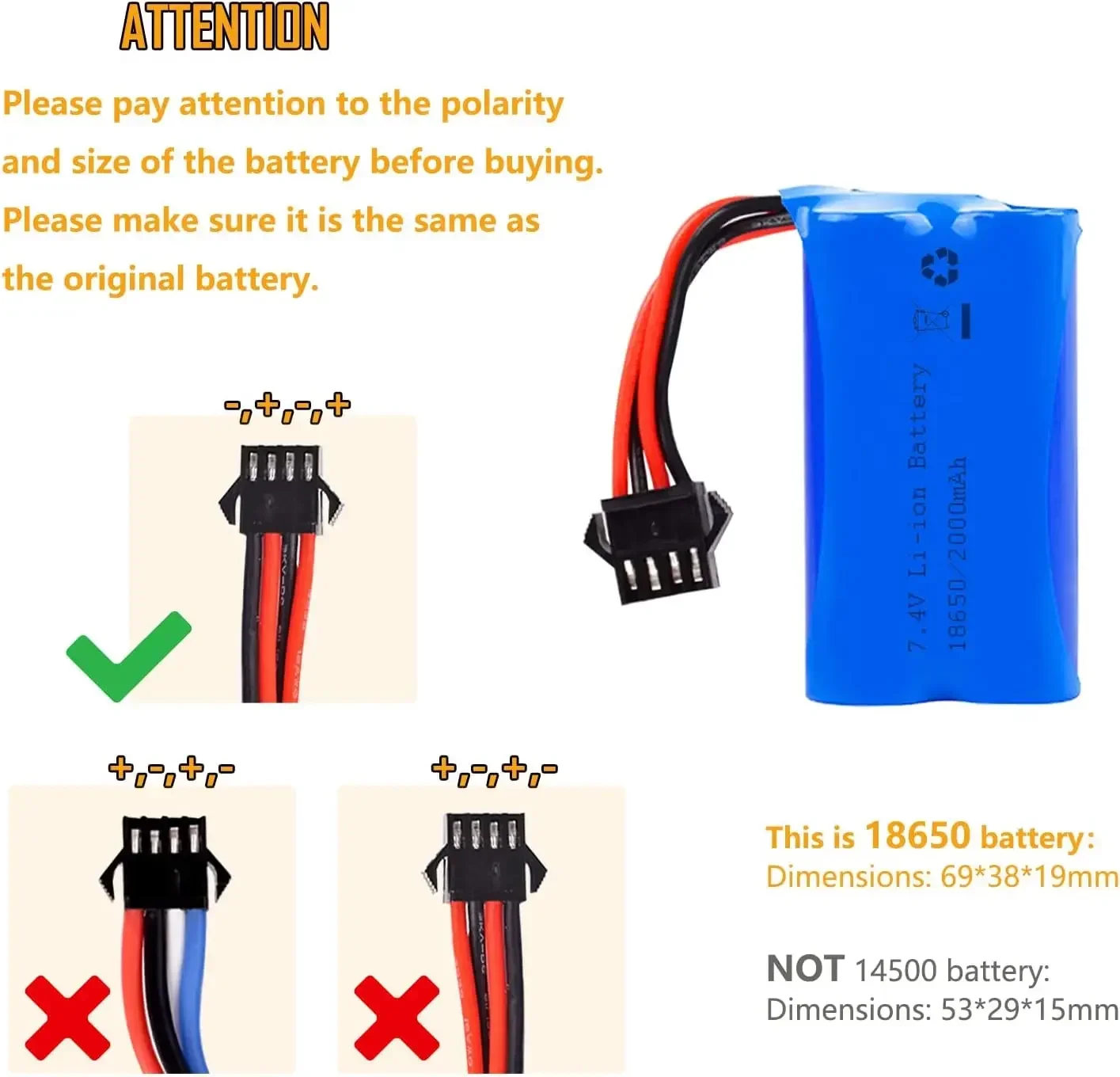 Batería recargable de iones de litio de 2000mAh, 7,4 V, 15C, enchufe inverso de SM-4P con cargadores USB para pistola de agua eléctrica RC - imagen 2
