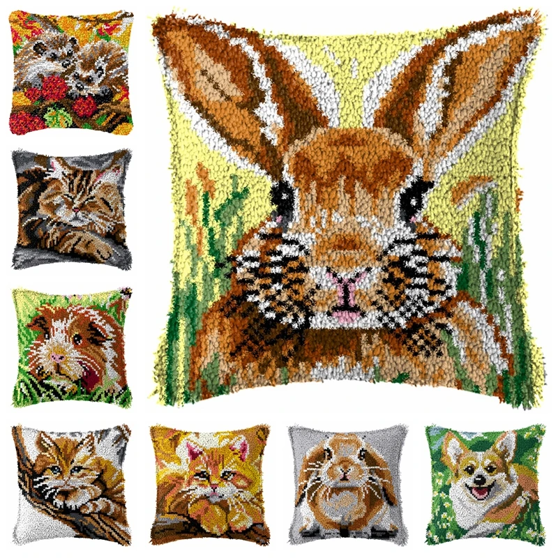 Paquete de botones de conejo Smyrna, Kit de almohada con diseño de animales, gancho de pestillo, regalo hecho a mano, paquete de almohada con nudo, rejilla, decoración del hogar DIY - imagen 2