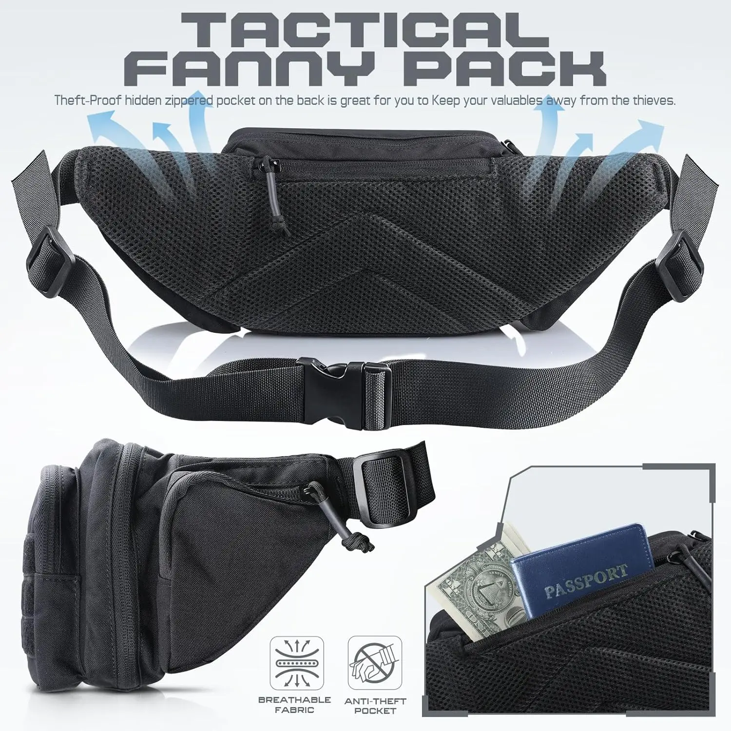 Riñonera de transporte oculta para hombres y mujeres, bolsa para pistola, riñonera táctica para pistola, almacenamiento para pistola, bolsa Molle EDC, cinturón ajustable - imagen 3