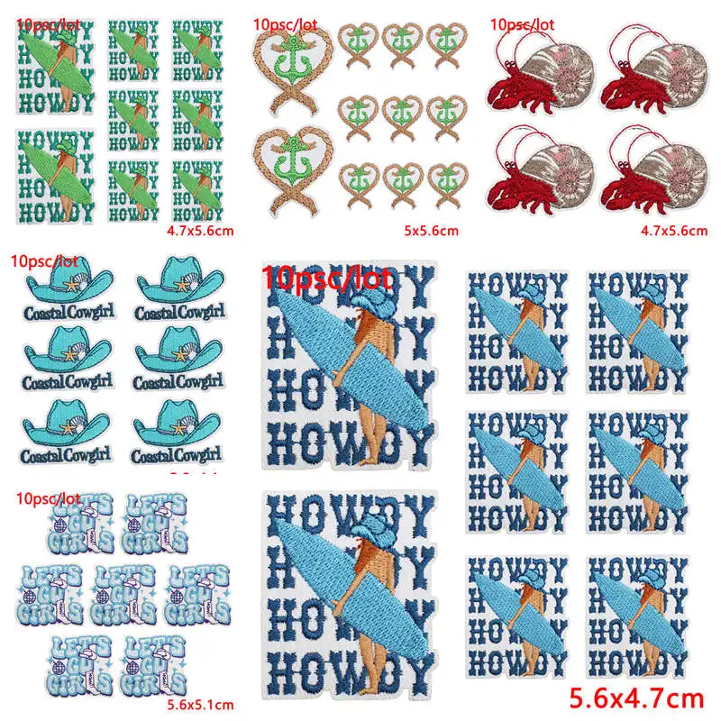 10 unids/lote de parches bordados para Surf en la playa para ropa, parches termoadhesivos para planchar en el océano, pegatinas de apliques para ropa - imagen 2