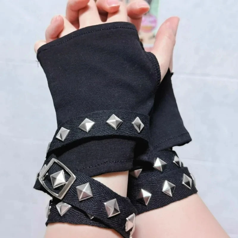 Guantes tácticos negros con remaches y cadena unisex, para antebrazos - imagen 5