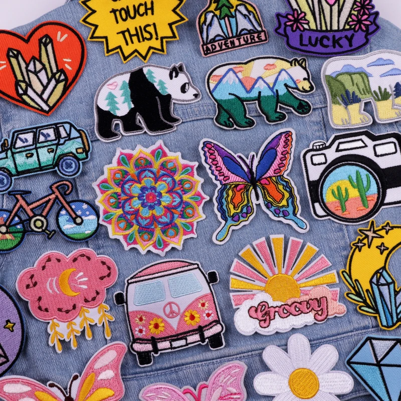 Parche de dibujos animados/arcoíris, parche bordado de oso mariposa, parches para planchar para ropa, parches termoadhesivos para ropa, chaqueta DIY - imagen 3