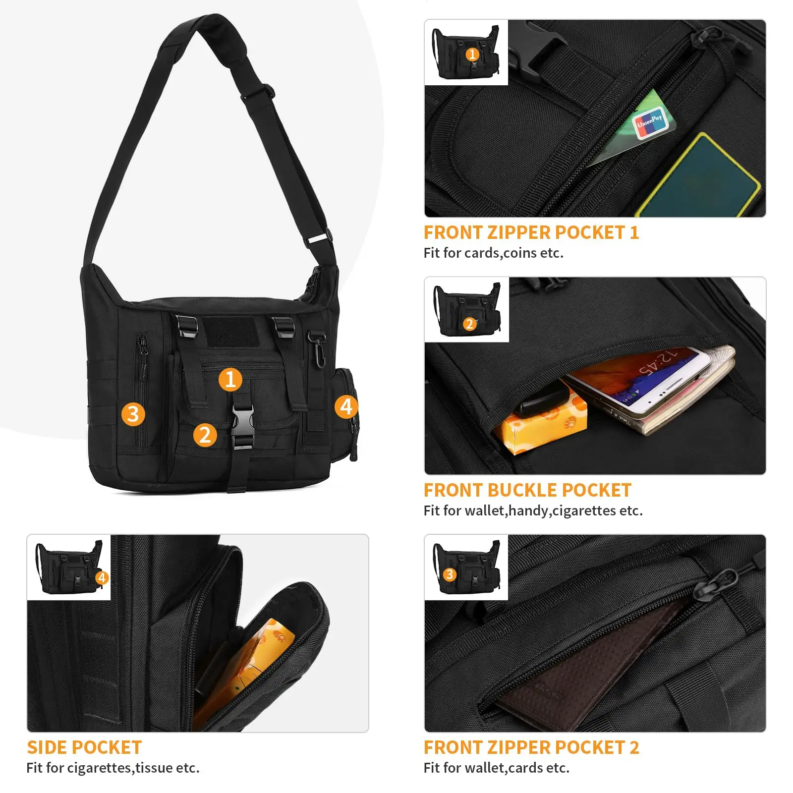 Bolso de hombro táctico, bandolera militar, bolso bandolera, bolso de hombro repelente al agua, bolso de mensajero, maletín con Shou ajustable - imagen 4