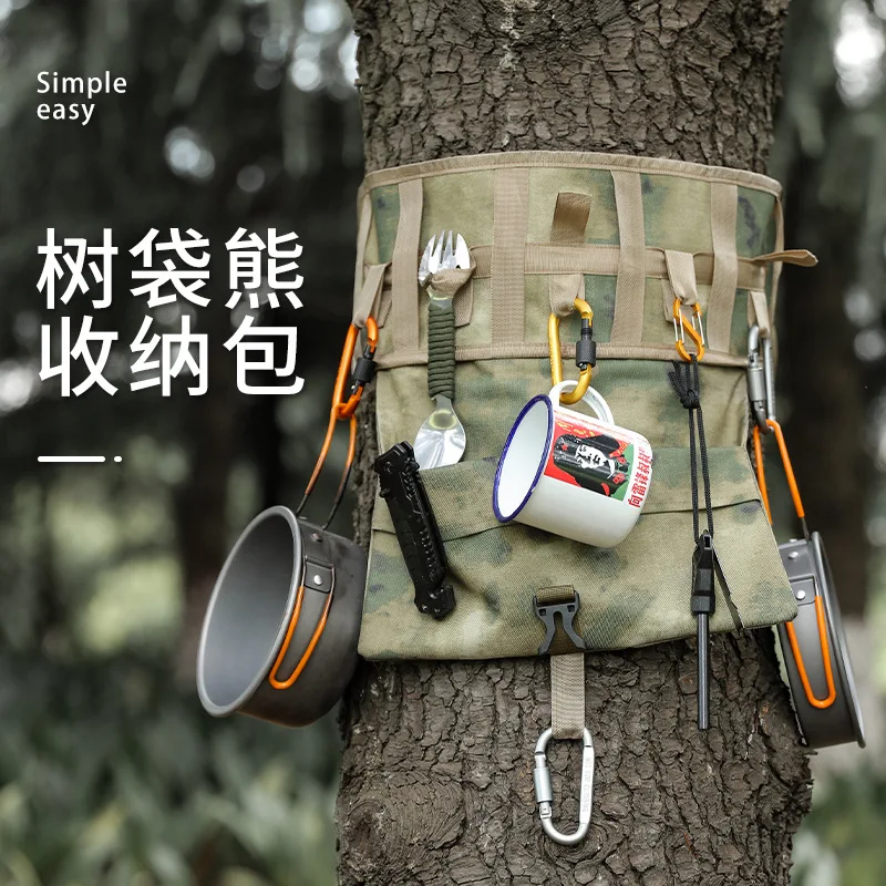 Bolsa de almacenamiento colgante de árbol multifuncional, plegable para acampar al aire libre, vajilla portátil de supervivencia de campo Bushcraft, herramientas de engranaje de bolsillo - imagen 2