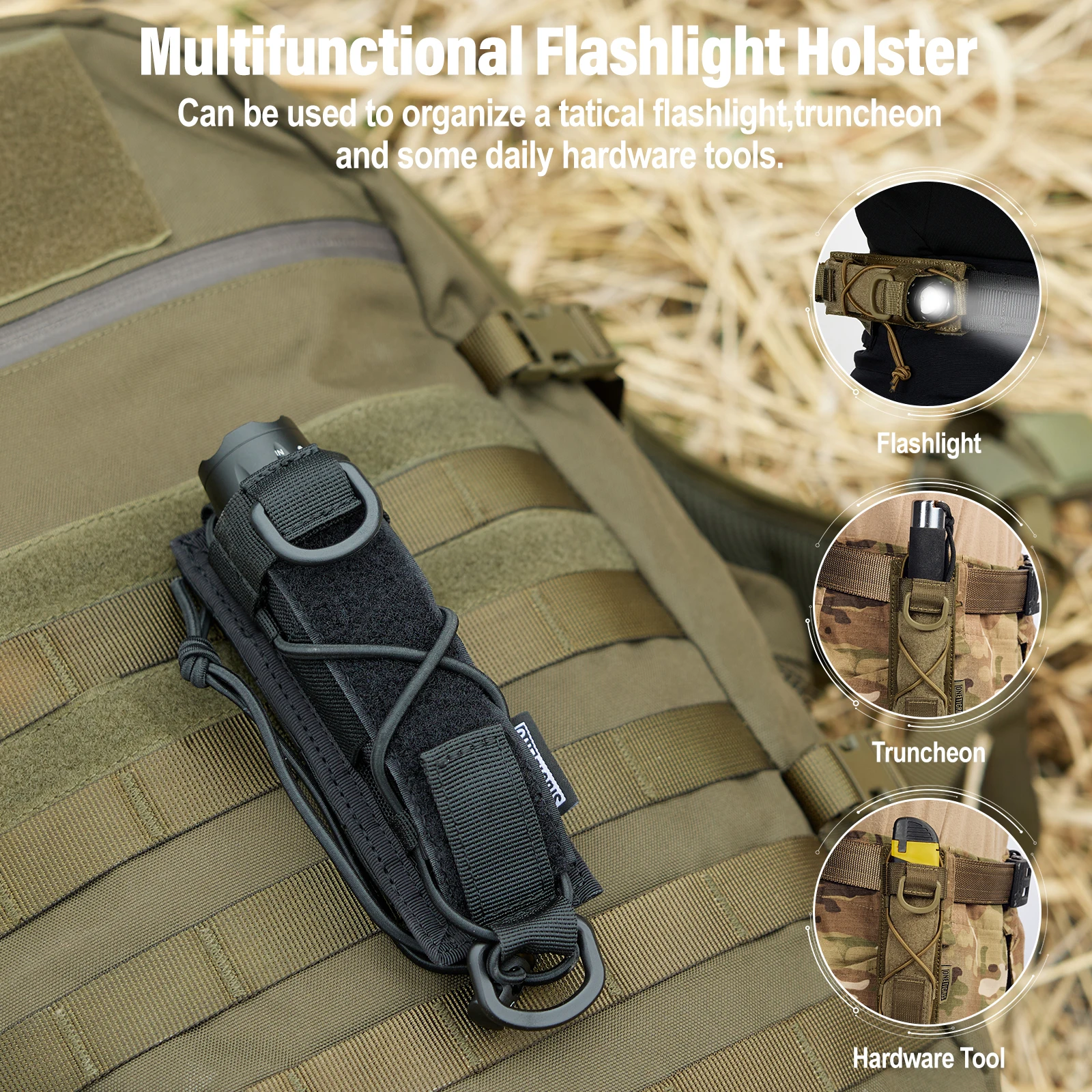 ONETIGRIS-funda táctica para linterna, soporte para antorcha MOLLE, bolsa para cinturón, bolsa de herramientas de utilidad abierta para senderismo y acampada al aire libre - imagen 3