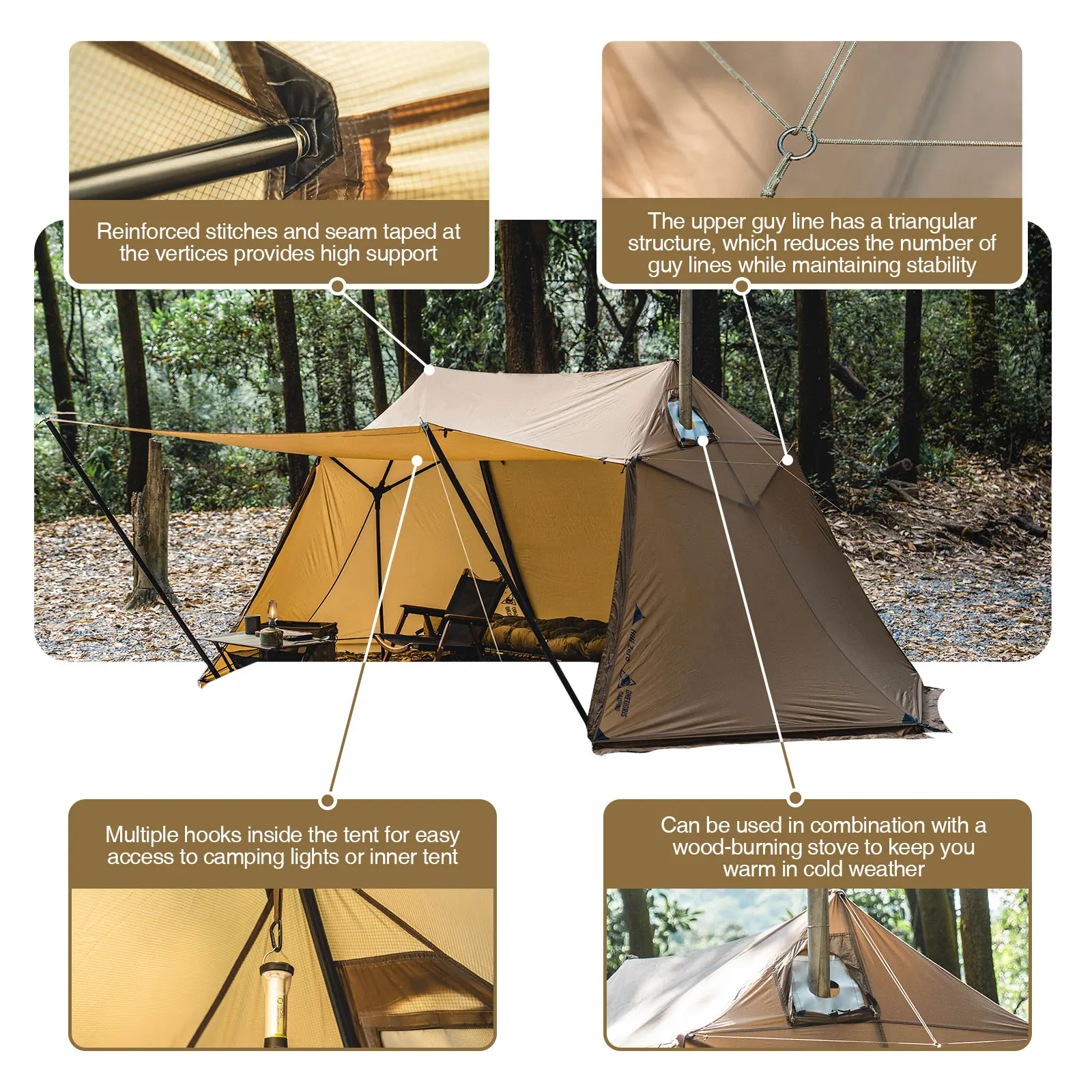 OneTigris-tienda caliente para espantapájaros, ligera, para 2 personas, refugio con estufa, para Bushcrafters, supervivistas, acampada y senderismo - imagen 3