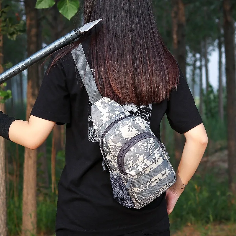 Pequeño hervidor de camuflaje táctico al aire libre, bolsa de pecho, bolsa molle, mochila para senderismo, nailon, caza, pesca, Camo, bolso de hombro para senderismo - imagen 3