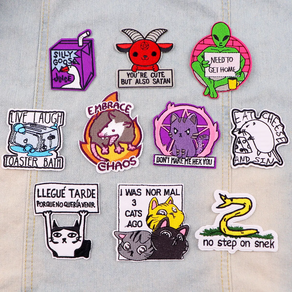 Parche de ganso Silly, bordado de gato lindo, letras, parches termoadhesivos para ropa, insignia de costura DIY - imagen 2