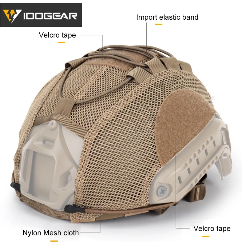 IDOGEAR-cubierta de casco táctico de malla Molle para caza, protector de tela para casco rápido de camuflaje Militar, accesorios para casco táctico Airsoft - imagen 3