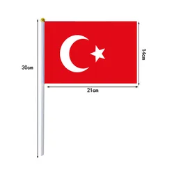 10 unids/lote banderas ondeantes de mano de Turquía 14x21cm bandera de Turquía al por mayor