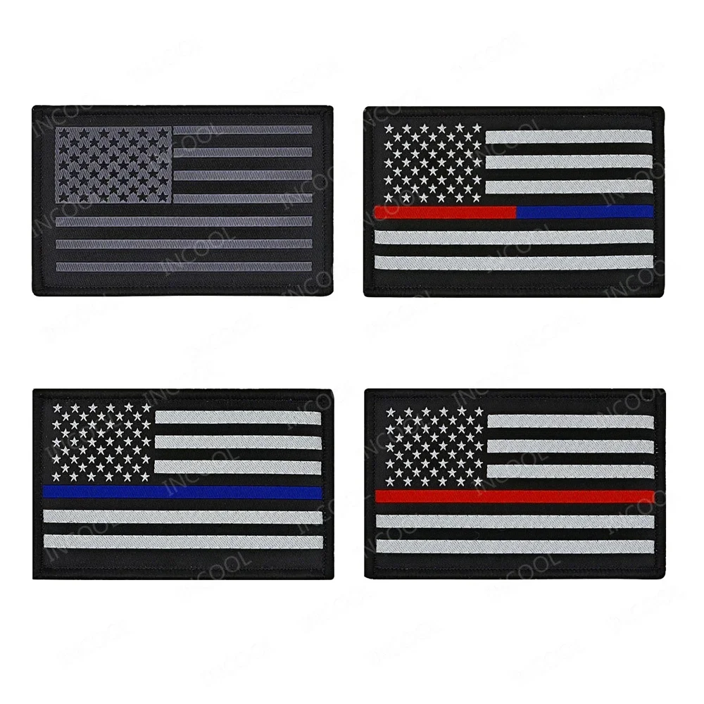 Parches de bandera de EE. UU. Para ropa, insignias de sujetador de motorista táctico de línea roja y azul, gorra de chaqueta y mochila