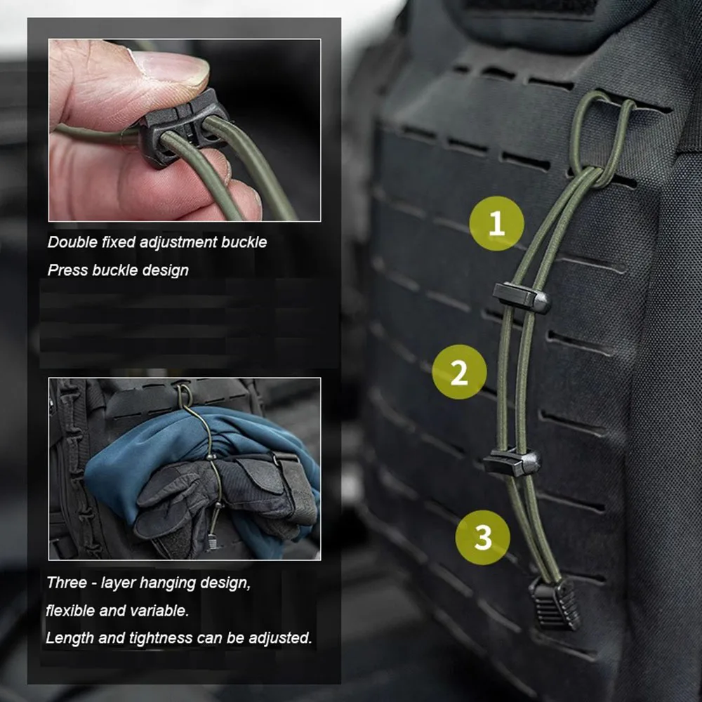 ​ Mochila ajustable con cuerda elástica para exteriores, soporte para bastón para caminar en montaña, fijación de poste de senderismo, hebilla de cuerda, 2 uds. - imagen 5