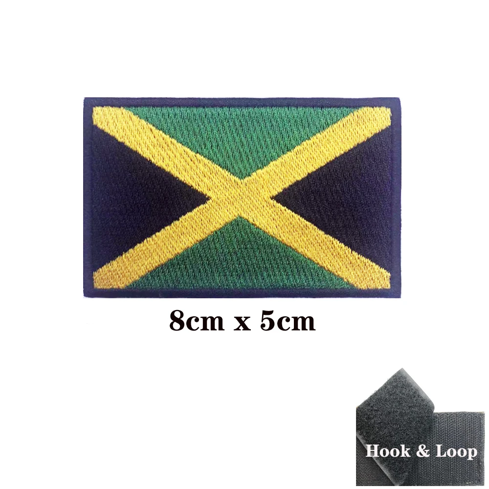 Parches de bandera de Jamaica, brazalete, parche bordado, gancho y bucle, insignia bordada con hierro, raya militar - imagen 3