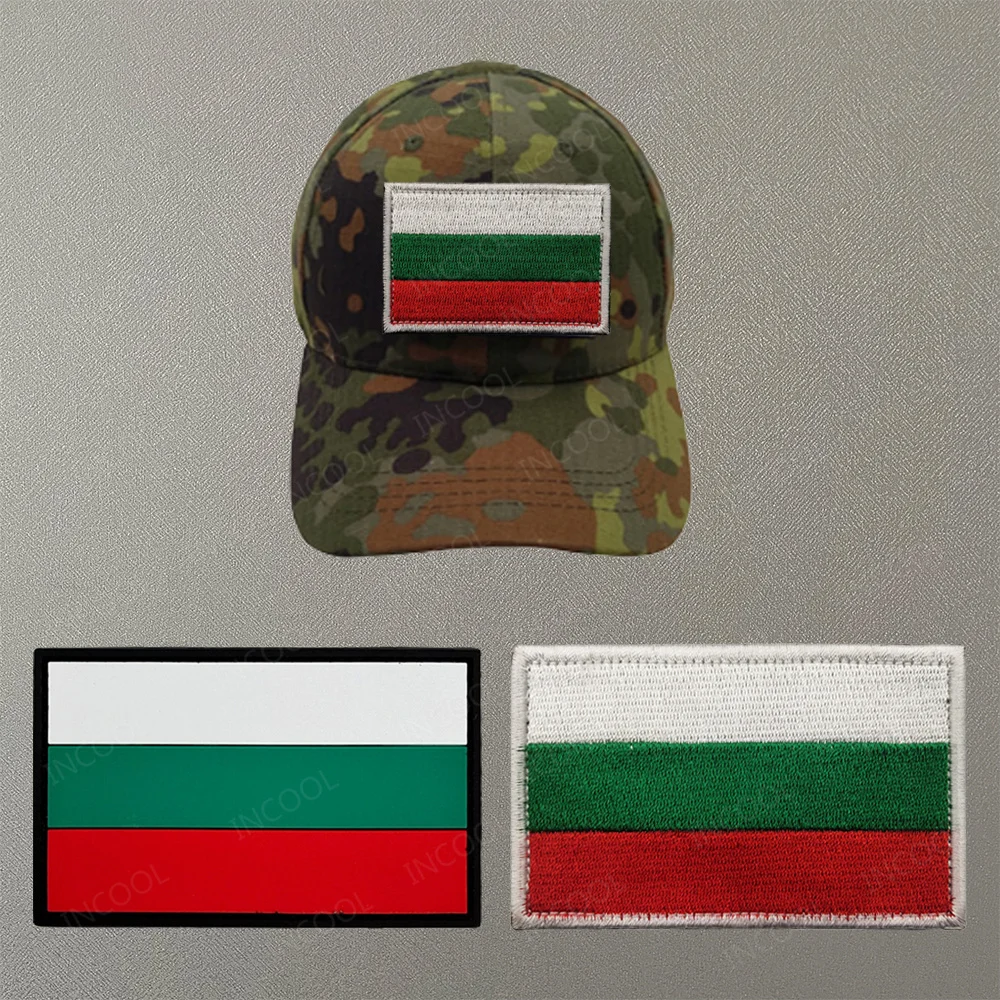 Parche bordado de bandera de Bulgaria de goma de PVC, tira de banderas de Bulgaria, apliques, decoración, insignias de hombro para ropa, mochila, gorra