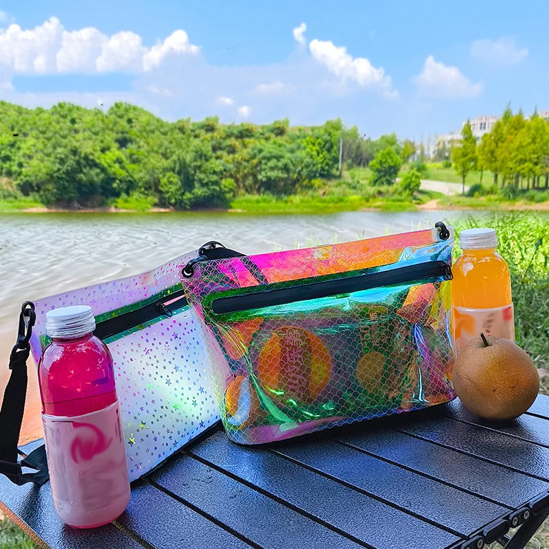 Bolso cruzado de maquillaje para natación de Color deslumbrante, paquete de cosméticos para mujer, estuche de belleza con cremallera impermeable para chica, bolso para exteriores, bolsas de playa - imagen 3