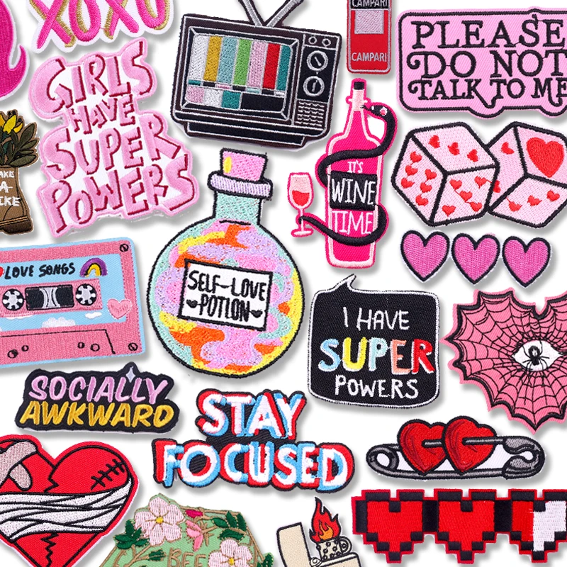 Chaquetas sombreros bordado DIY personalidad parche con letras parche de dibujos animados hierro en parches para ropa parches termoadhesivos insignia para coser - imagen 2