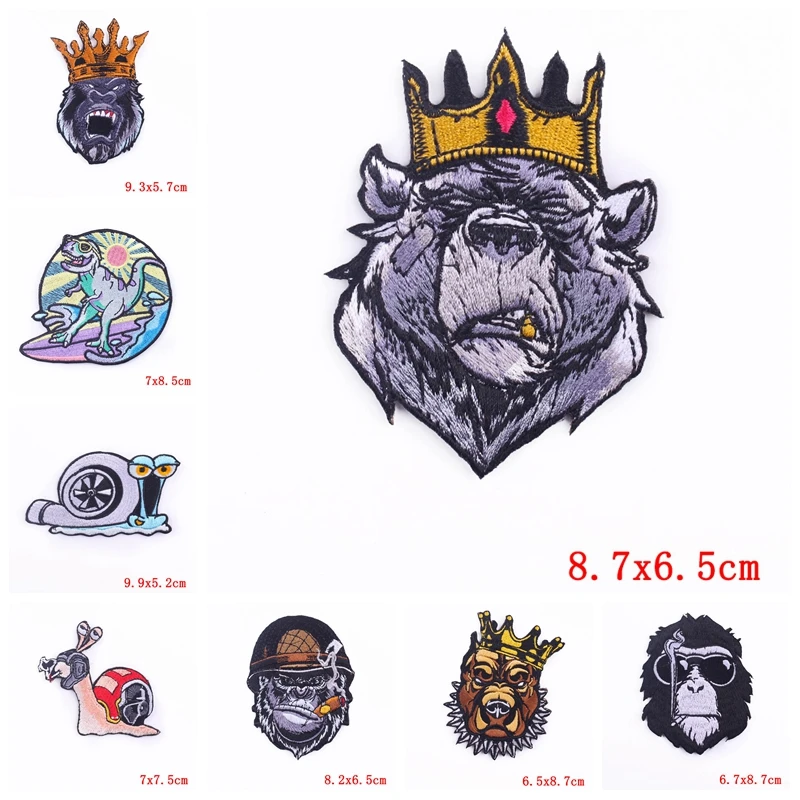 Parche bordado de León, Tigre, oso, parche de animales feroz, parches termoadhesivos para planchar para ropa, parches para ropa, pantalones vaqueros DIY - imagen 4