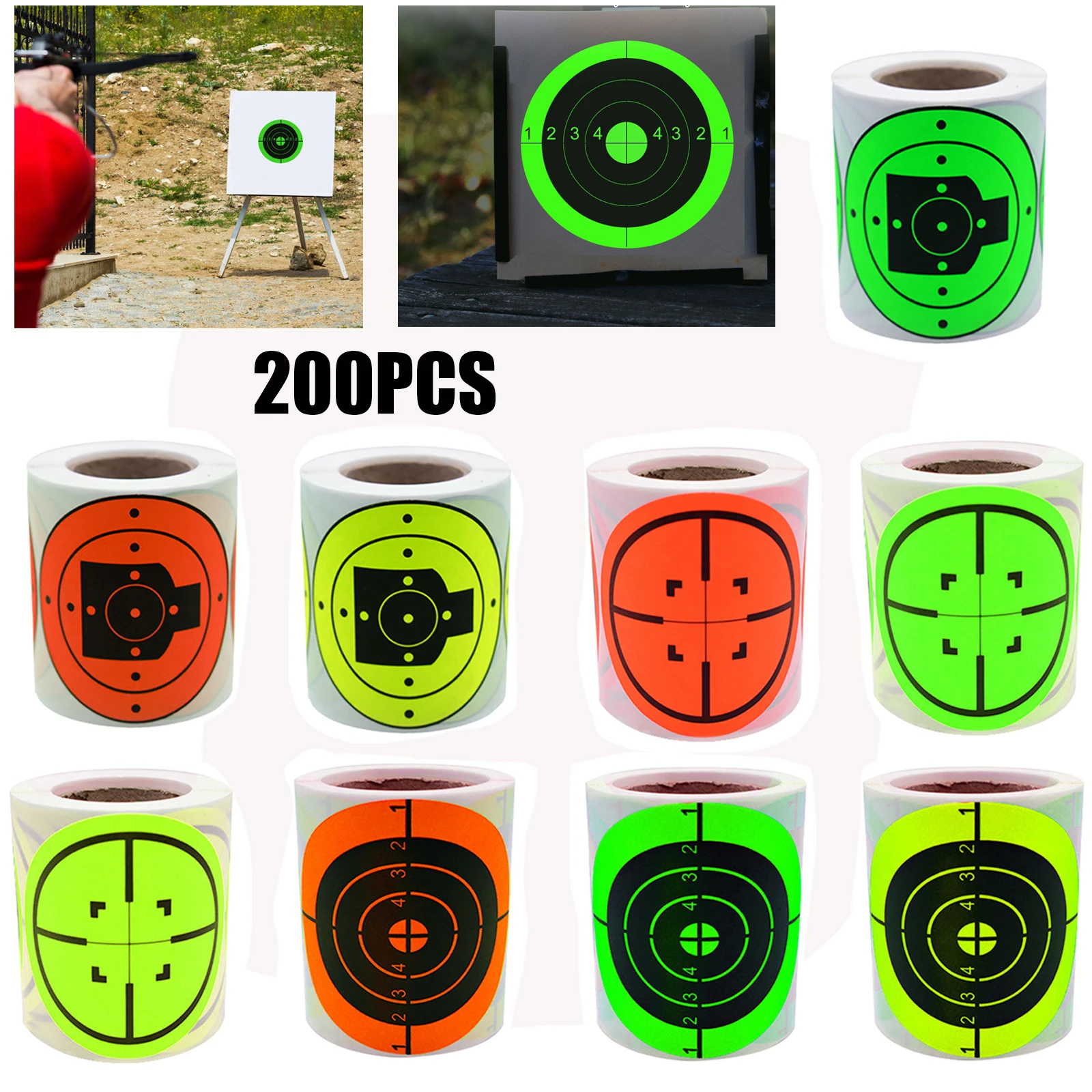 200 Uds. Pegatinas de objetivos de salpicaduras, papel de destino de 3 pulgadas, pegatinas de práctica de tiro con arco, pegatina de tiro de salpicaduras, suministro de entrenamiento de caza