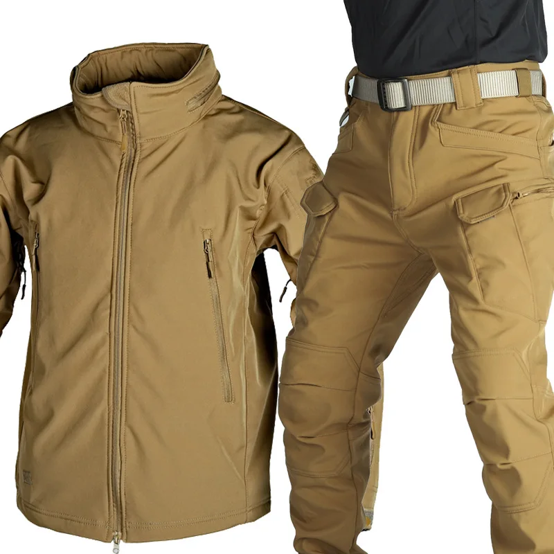 Conjunto ropa táctica camuflaje impermeable con capucha y bolsillos