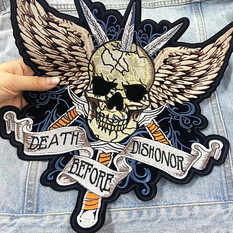 Parche bordado para motocicleta, parches para planchar para ropa, parche grande para la espalda, parches bordados de motorista con calavera Punk, insignia para ropa - imagen 2