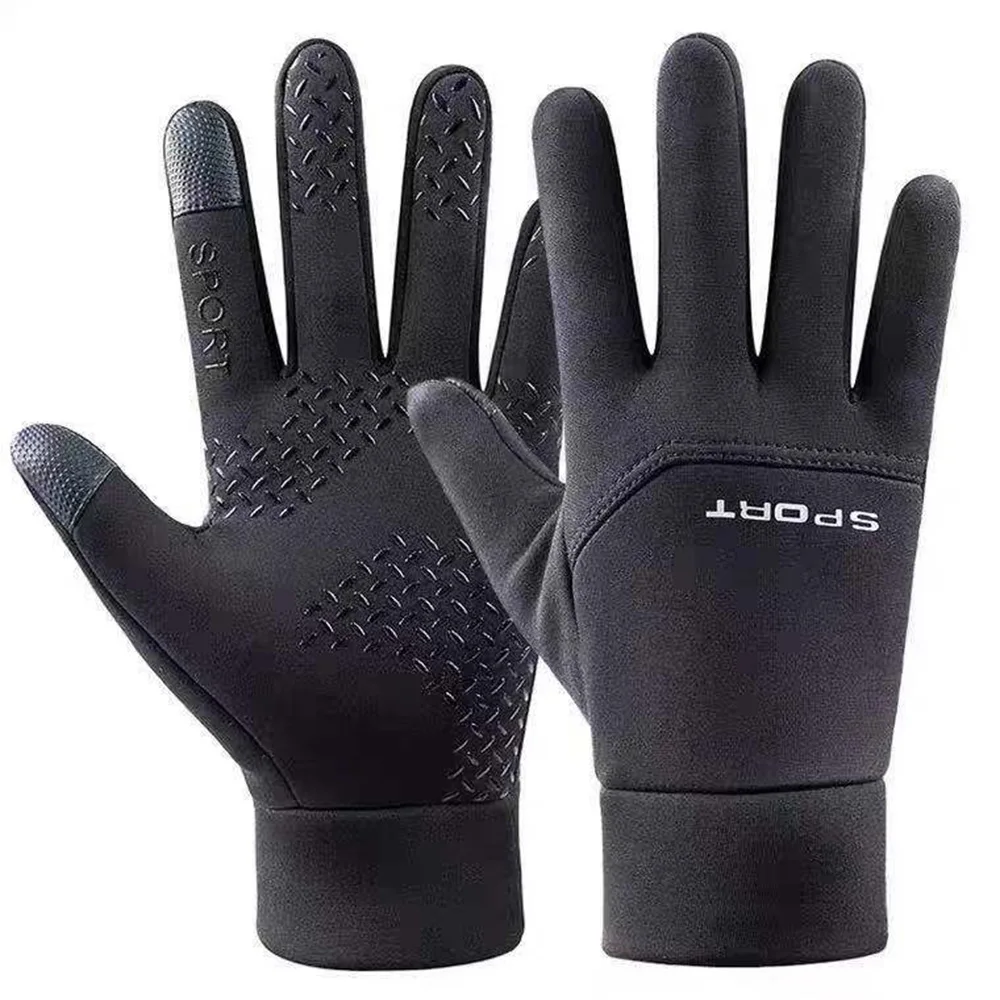 Guantes de invierno con dedos completos para hombres: guantes impermeables para deportes al aire libre de forro polar antideslizante con pantalla táctil