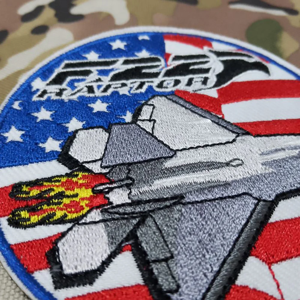 Accesorios para bolsa al aire libre, insignia de ventilador del ejército totalmente bordada de alta calidad, brazalete volador de águila con letra F22 con parche de gancho - imagen 4