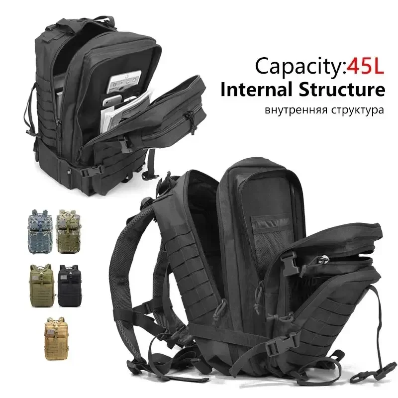 Mochila táctica para hombres 45L de gran capacidad 3P Softback impermeable Bug Out bolsa Molle mochila de asalto para senderismo caza - imagen 4