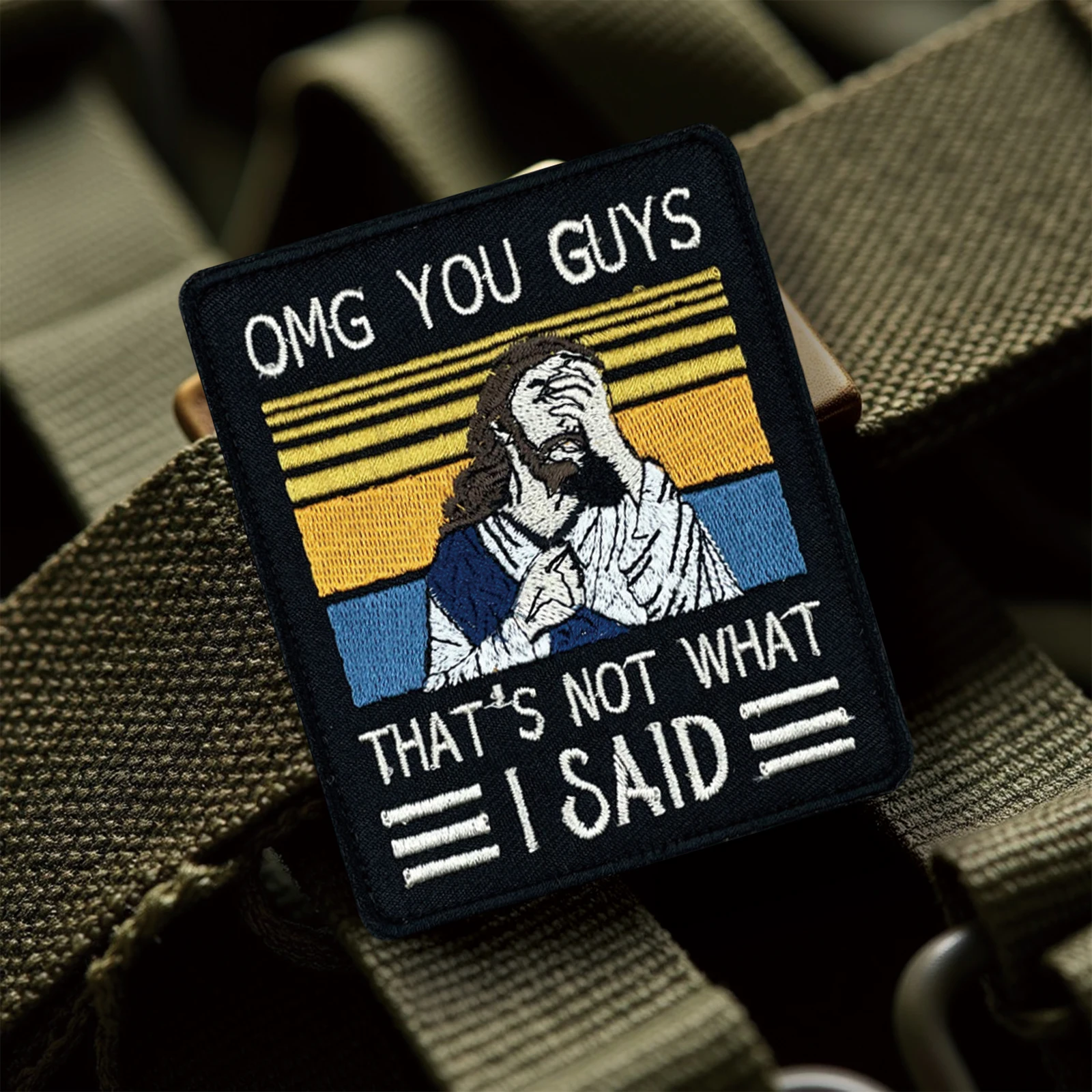Parche OMG Jesus Facepalm Meme Velcros, insignia bordada con cierre de gancho y bucle divertido para mochila táctica Molle, chaqueta, gorras - imagen 4